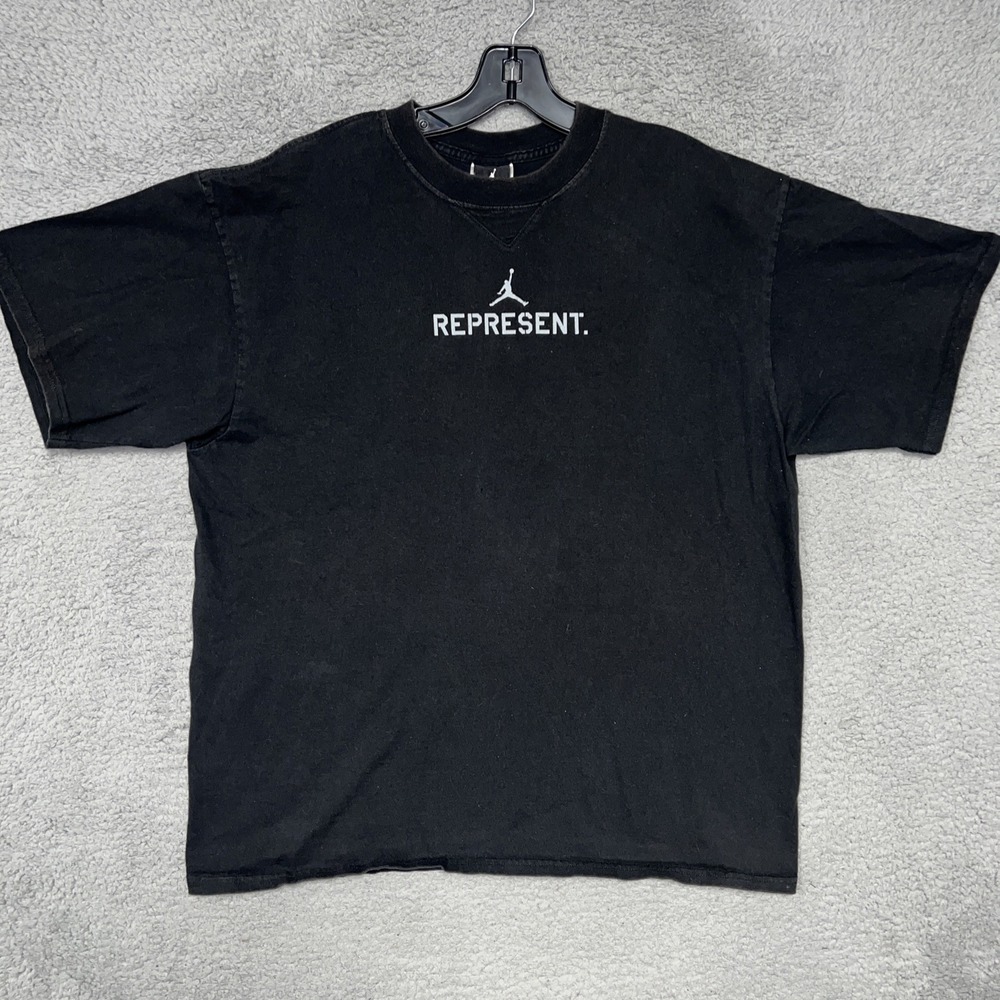 VTG Nike Air Jordan Represent T Shirt Mens Sz L Black‎ Center Jumpman Logo Tee
